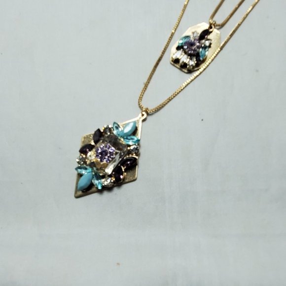 Shop HQ double strand gem en vogue stone necklace turq and lilac stones - Picture 3 of 8
